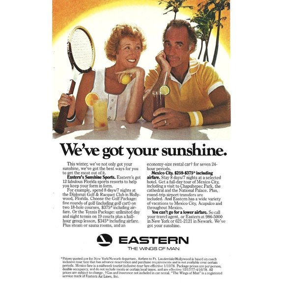 Eastern Airlines Sunshine Sports Mexico 1980s Vintage Print Ad 9 inch Tall - Picture 4 of 4